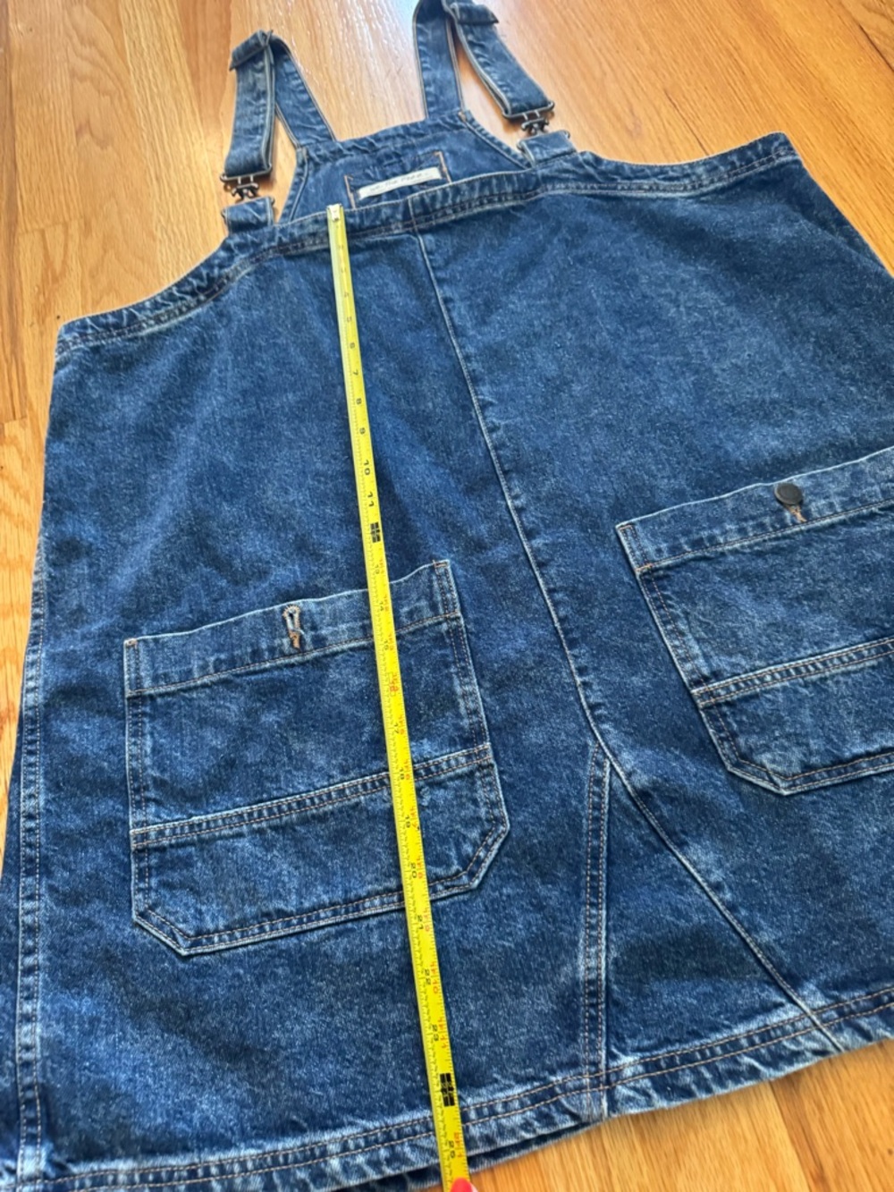 We The Free Blue Denim Overall Mini Dress with Front Patch Pockets, XL - Picture 4 of 8